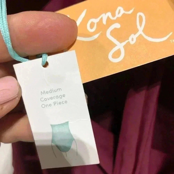 Kona Sol Macrame Cut out low cut One Piece Burgundy Swimsuit,cross back scoop - Picture 7 of 11